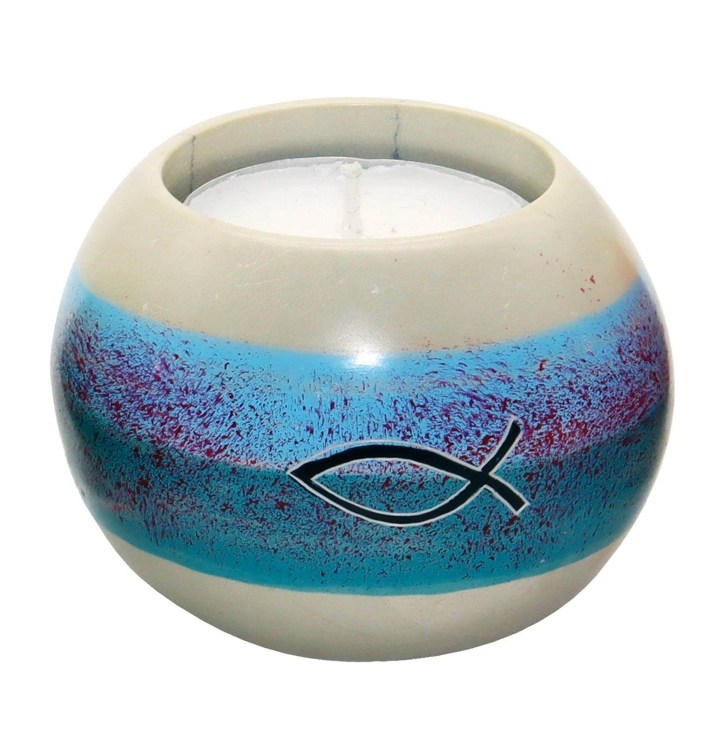 Teelichthalter 'Ichthys' natur-blau