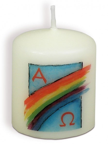 Kerze 'Alpha & Omega/Regenbogen' 6 cm