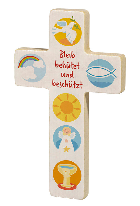 Holzkreuz 'Bleib behütet und beschützt'