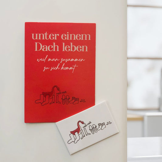 Magnet mit Postkarte 'unter einem Dach leben'