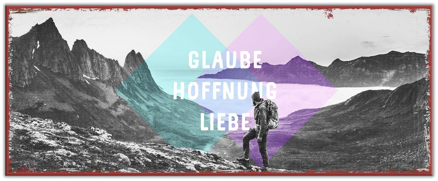 Metallschild 'Glaube Hoffnung Liebe'