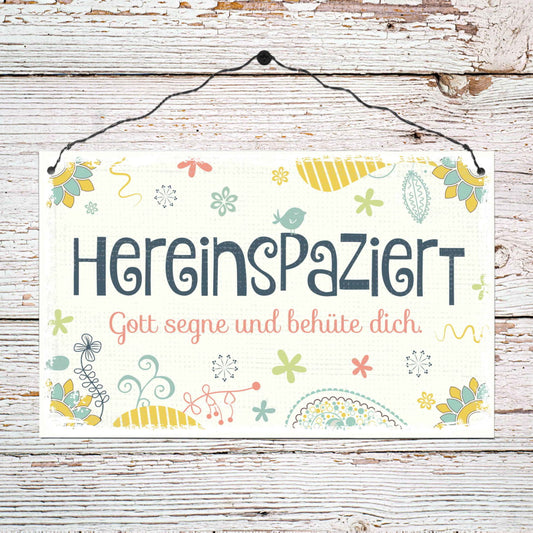 Holzschild groß 'Hereinspaziert'