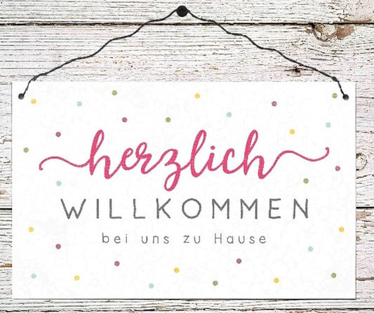 Holzschild groß 'Herzlich willkommen ...'