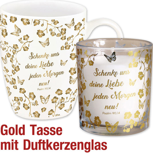 2er-Set Goldtasse 'Schenke' mit Duftkerzenglas 'Schenke'