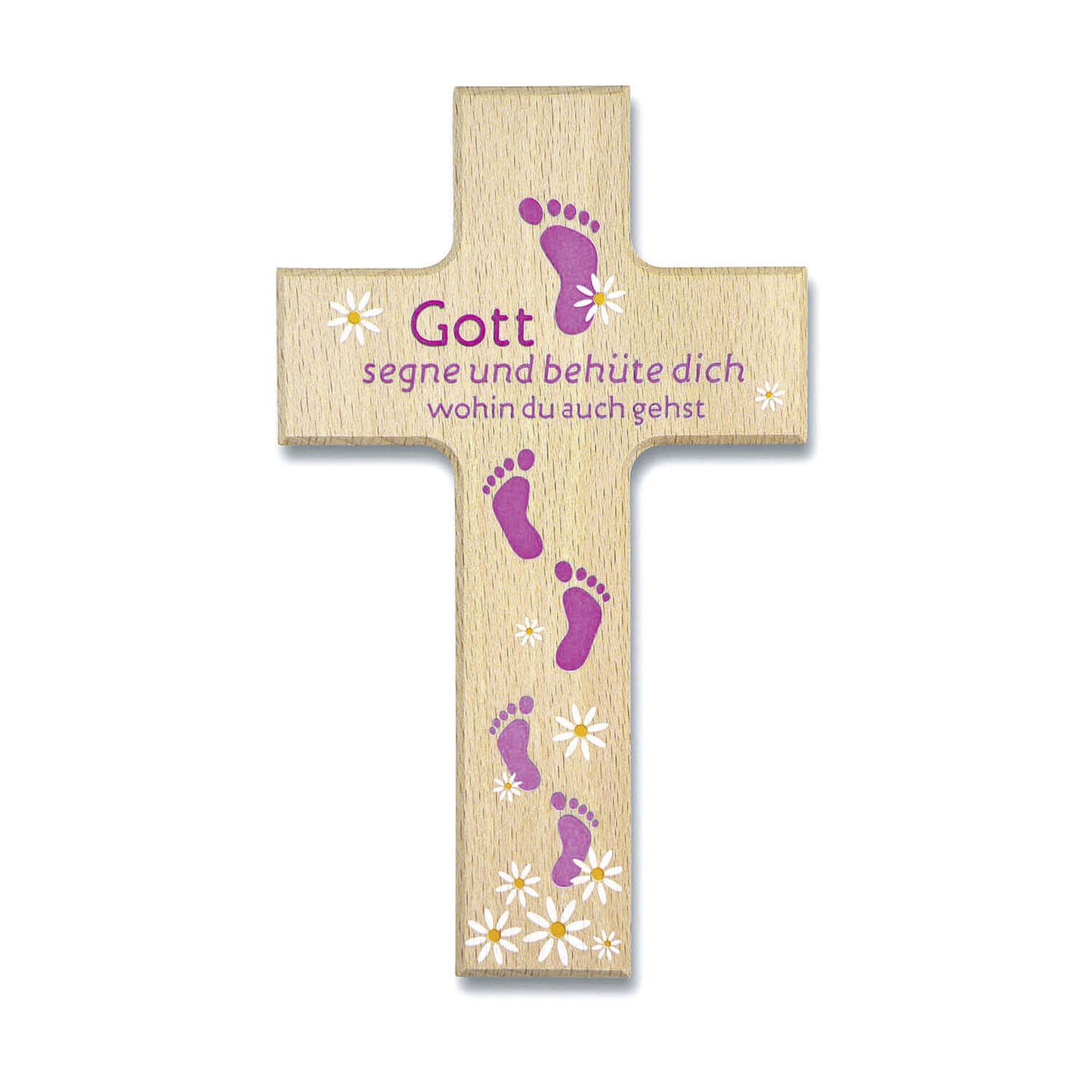 Holzkreuz 'Gott segne und behüte' pink